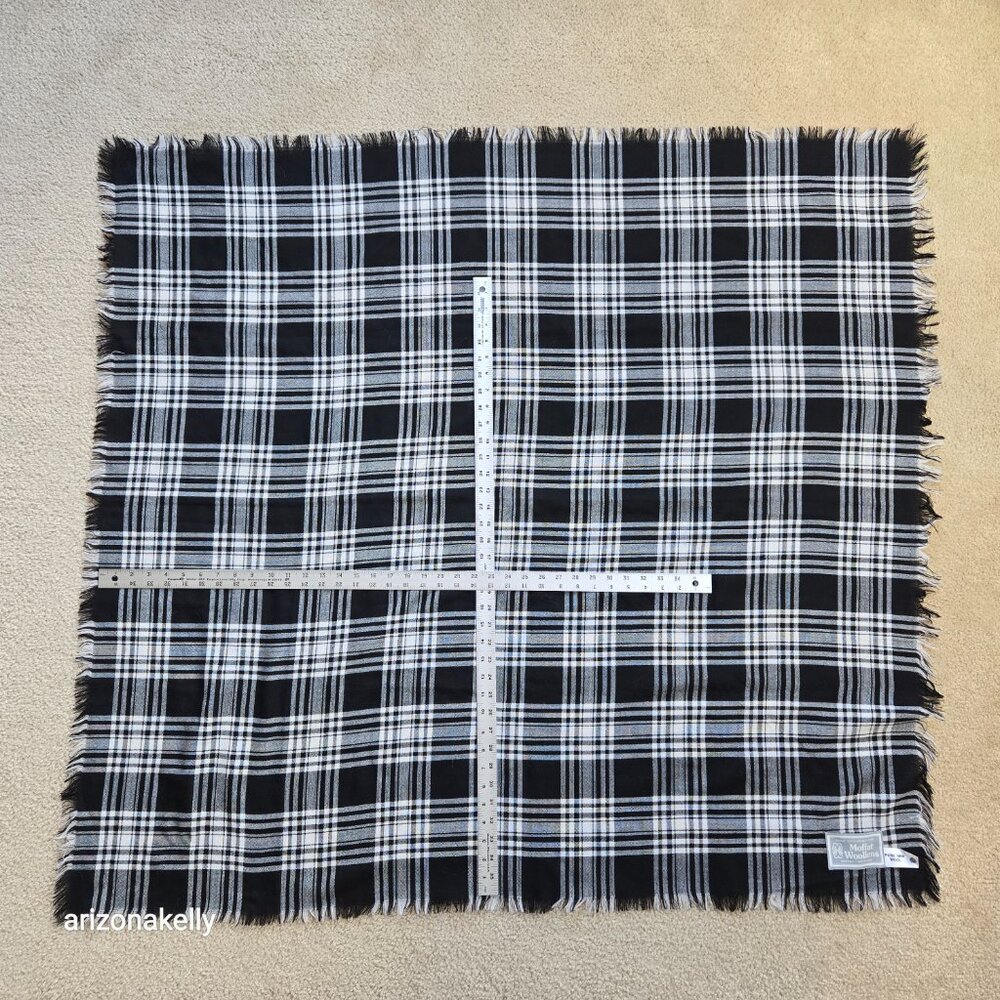 NWOT Wool Square Scarf Shawl Black and White Plaid Moffat Woolens - Picture 10 of 10